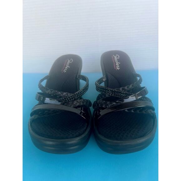Skechers Black Cali Rumblers Social Butterfly Slide Wedge Comfort Sandals Sz 9 - Picture 3 of 11